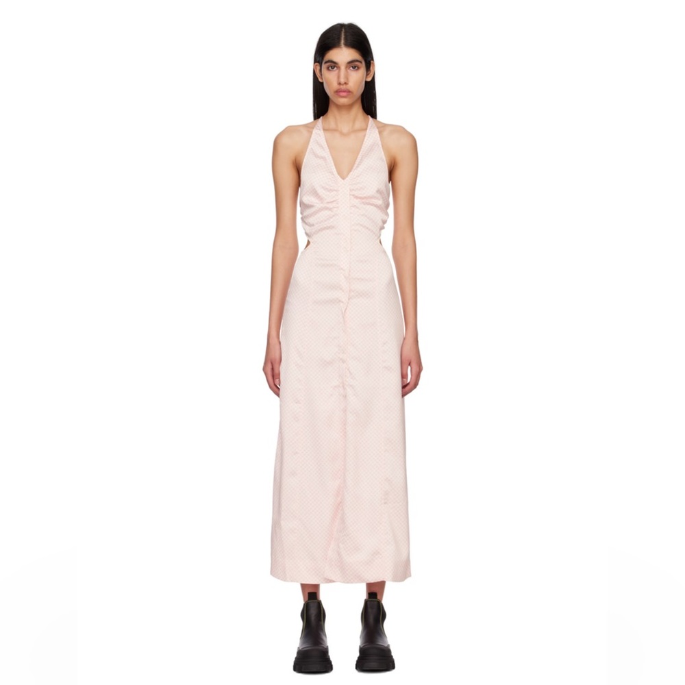 Ganni Pink Check Backless Midi Dress